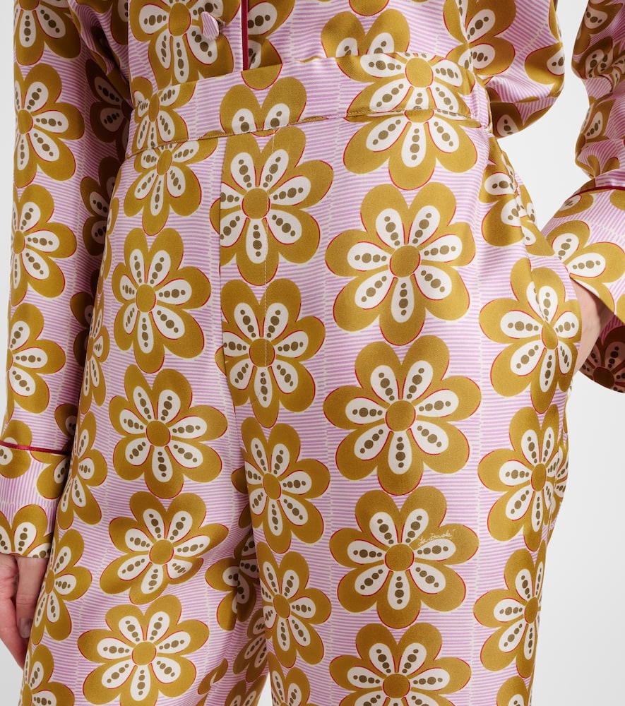 Floral silk twill pijama pants