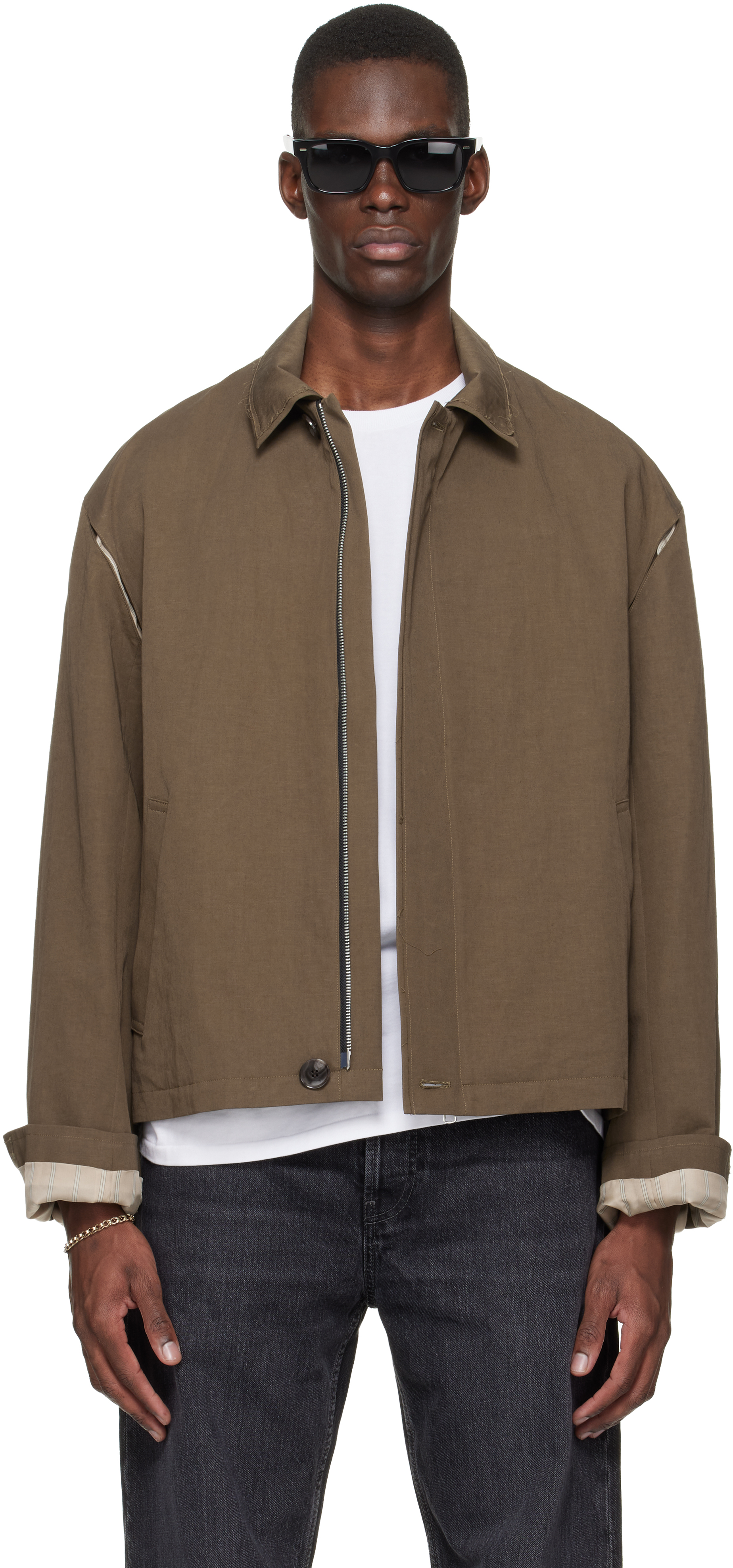 Brown Light Zipped Blouson Jacket