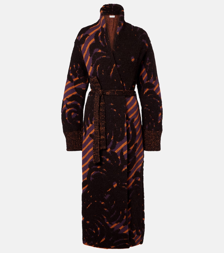Wool and alpaca-blend jacquard wrap coat
