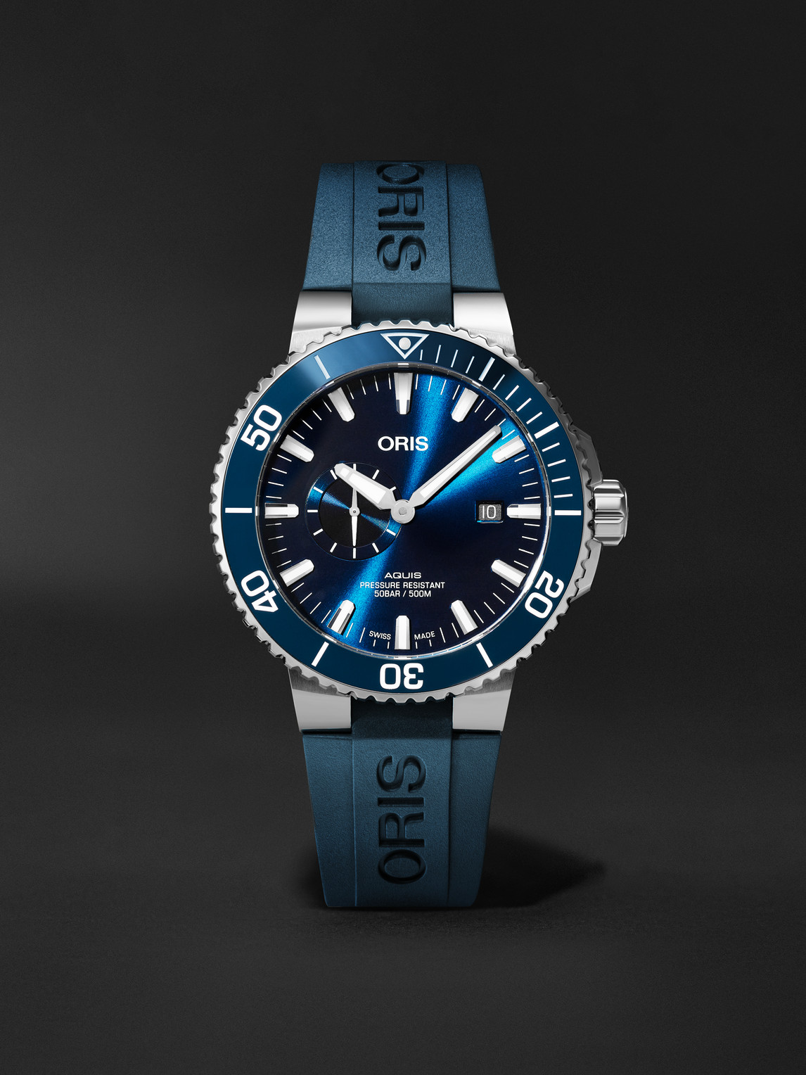 Aquis Small Second Date Automatic 45.5mm Stainless Steel and Rubber Watch, Ref. No. 01 743 7733 4155-07 4 24 69EB