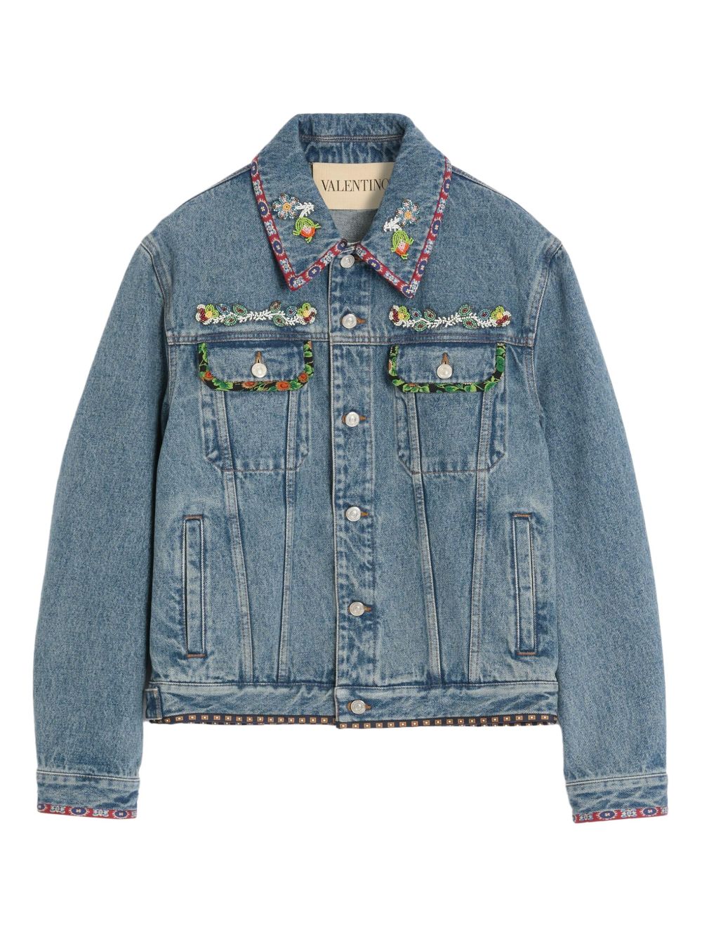 Valentino Garavani printed-trim denim jacket - Blue