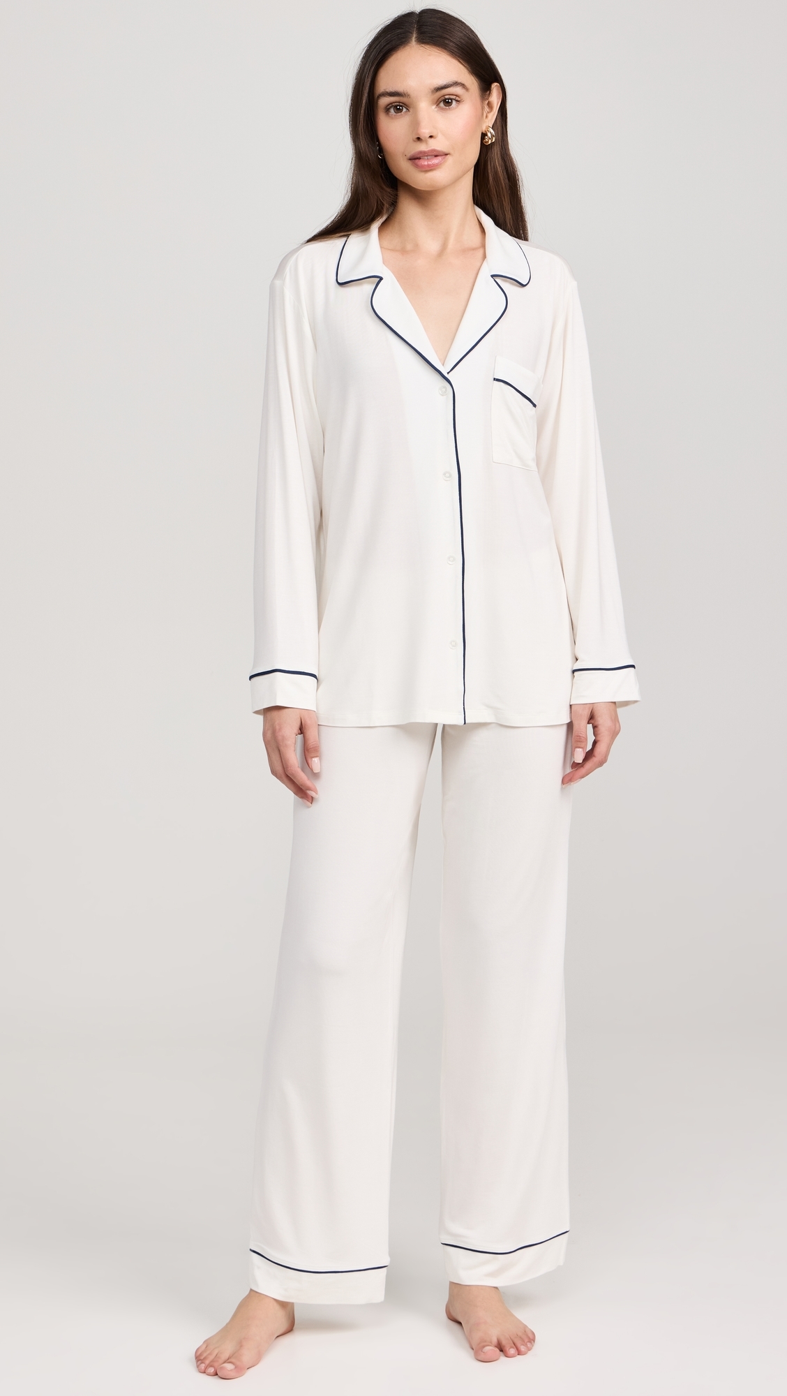 Gisele The Long Pajama Set Pure Ivory/Navy