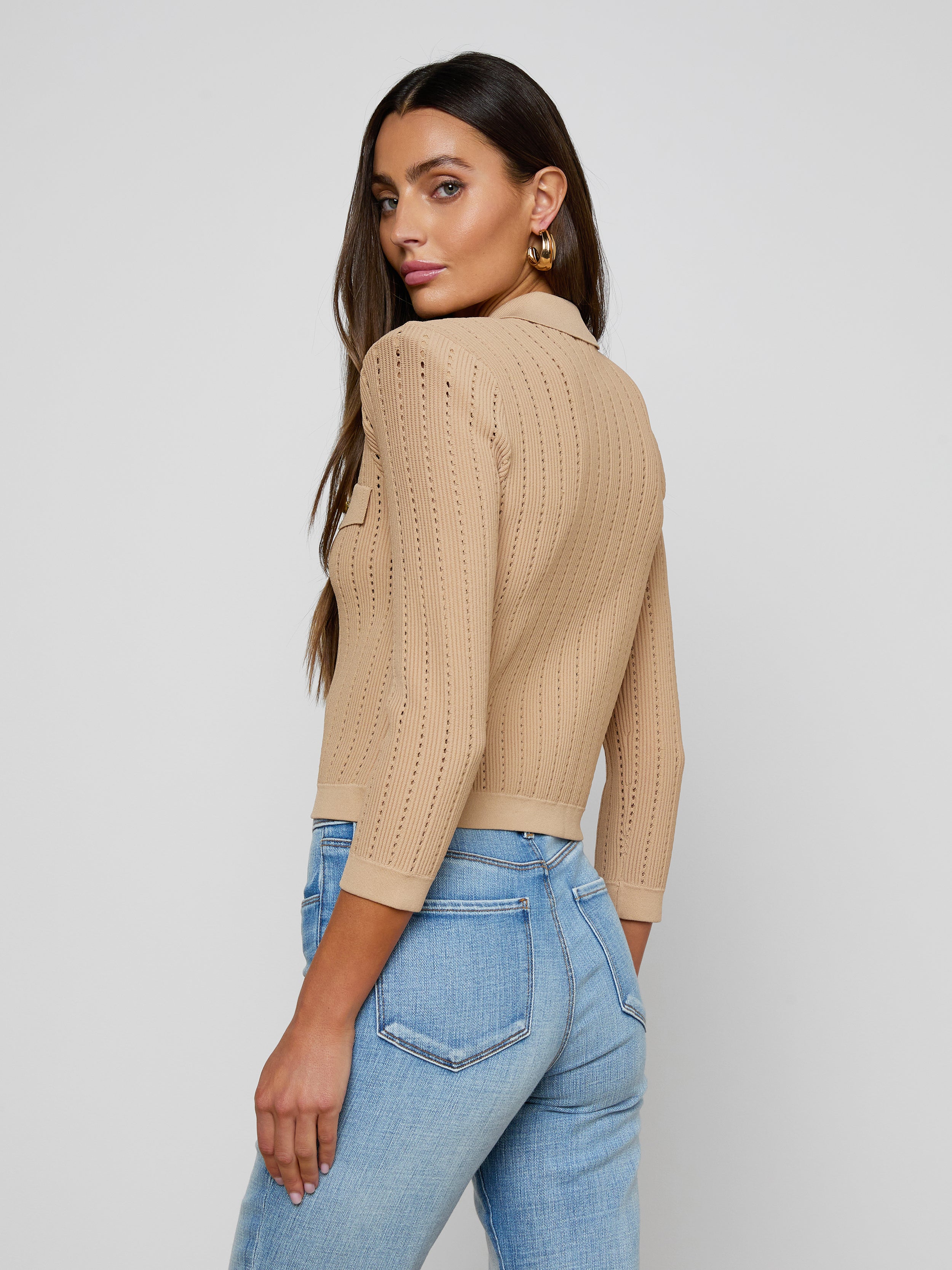 Risa Collared Cardigan In Light Almond/gold