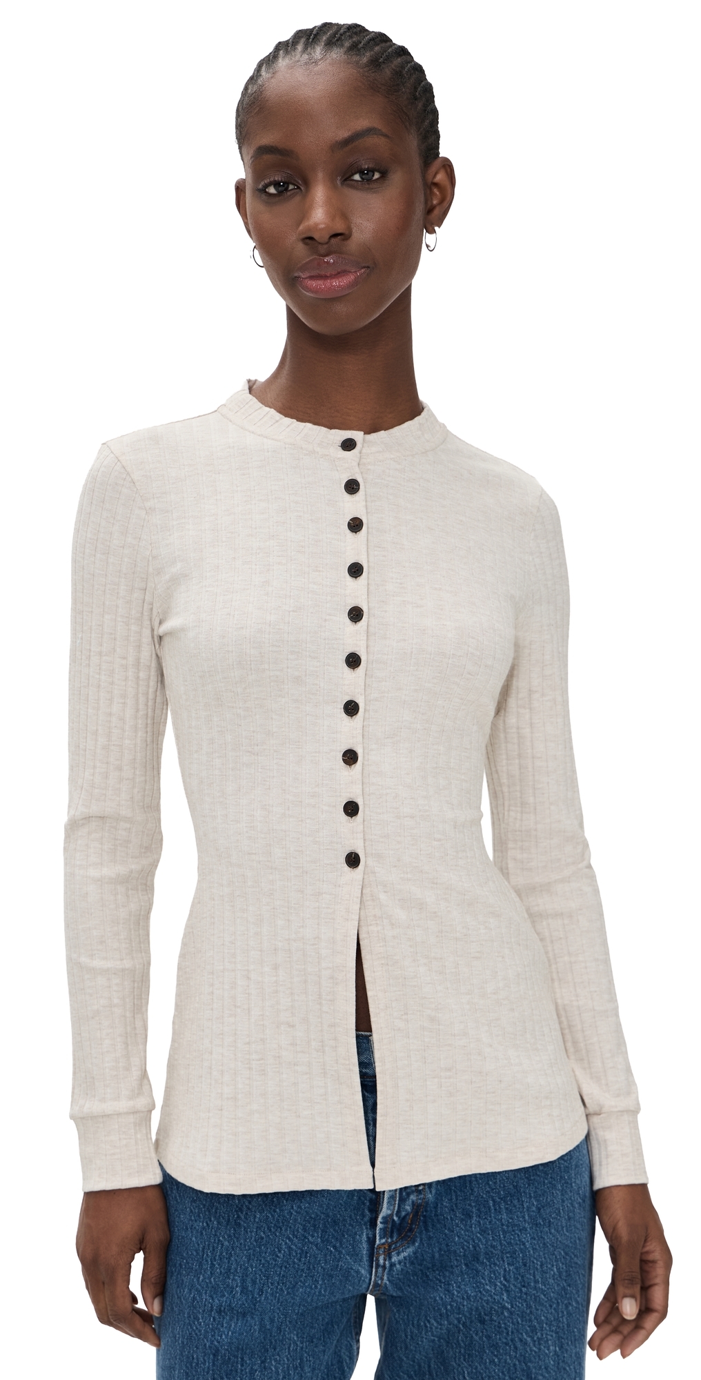 Daphne Ribbed Jersey Top Oatmeal Marl