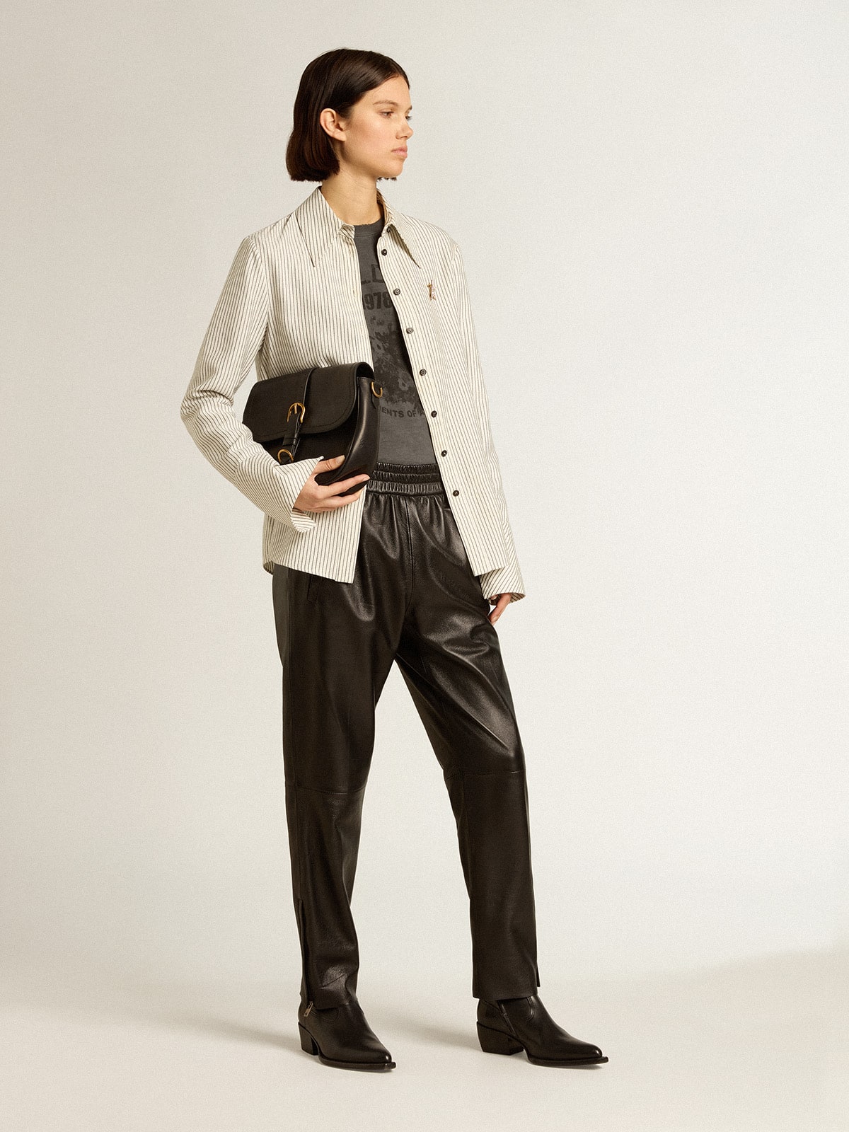 Golden Goose - Black Joggers In Nappa Leather With Zip At The Base, Woman