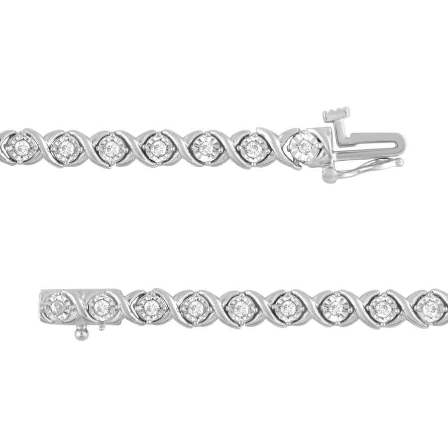 Diamond Muse Classy 1.00 Carat Real Diamond XO Bracelet Prong Set White Gold Rhodium Plated Over Sterling Silver 