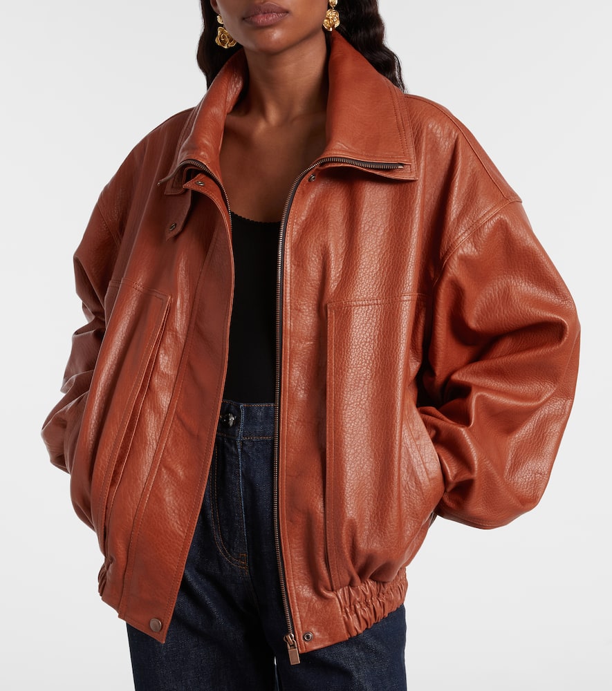 Leather blouson jacket