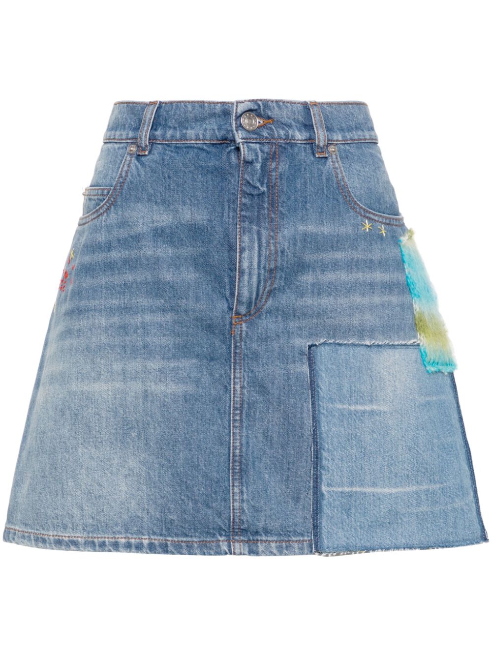 Appliqué-detail denim miniskirt - Blue