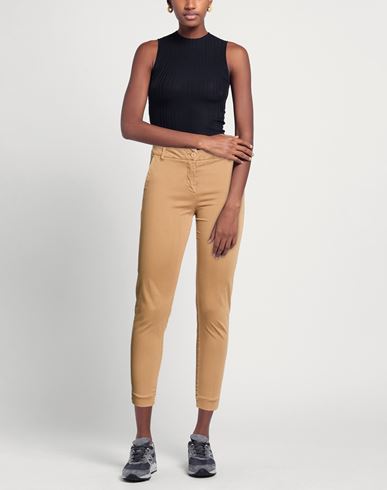 Woman Pants Light brown Size 6 Cotton, Elastic fibres
