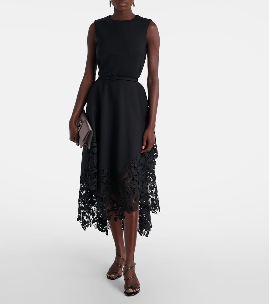 Wool-blend and lace cocktail dress