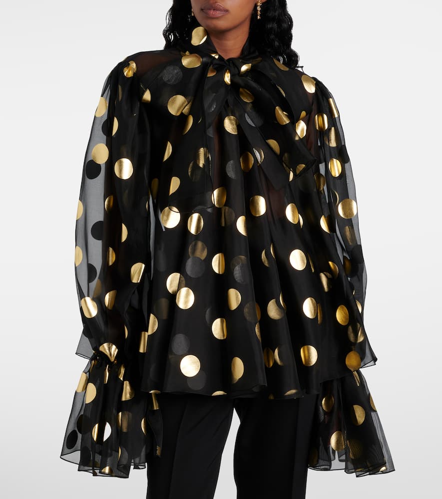 Polka-dot silk organza jacquard blouse