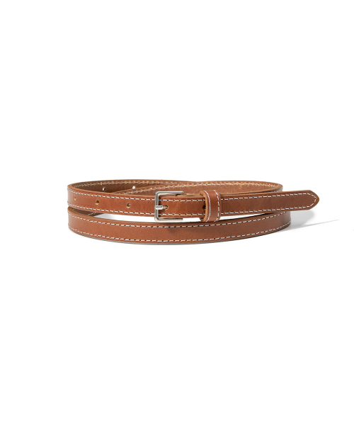 White stitch thin cowhide leather belt