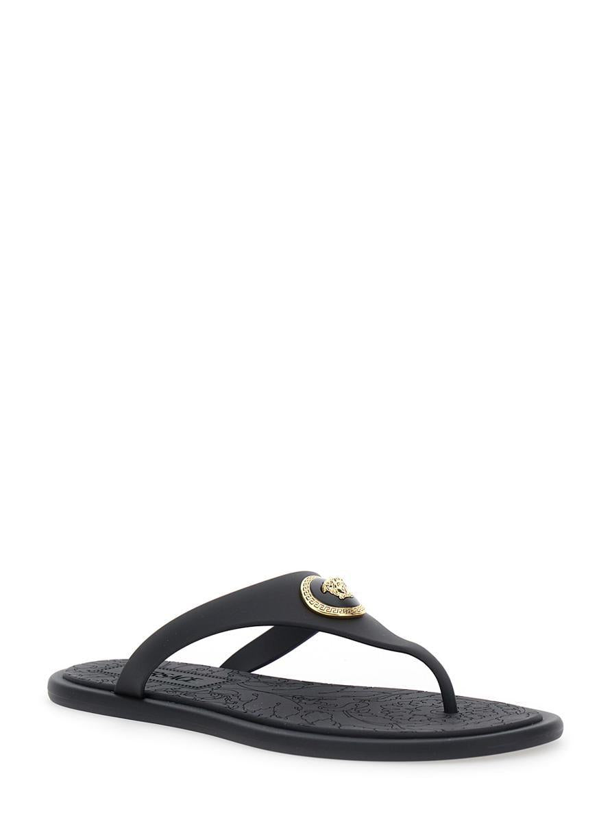 Black Slides With Medusa Detail In Rubber Woman