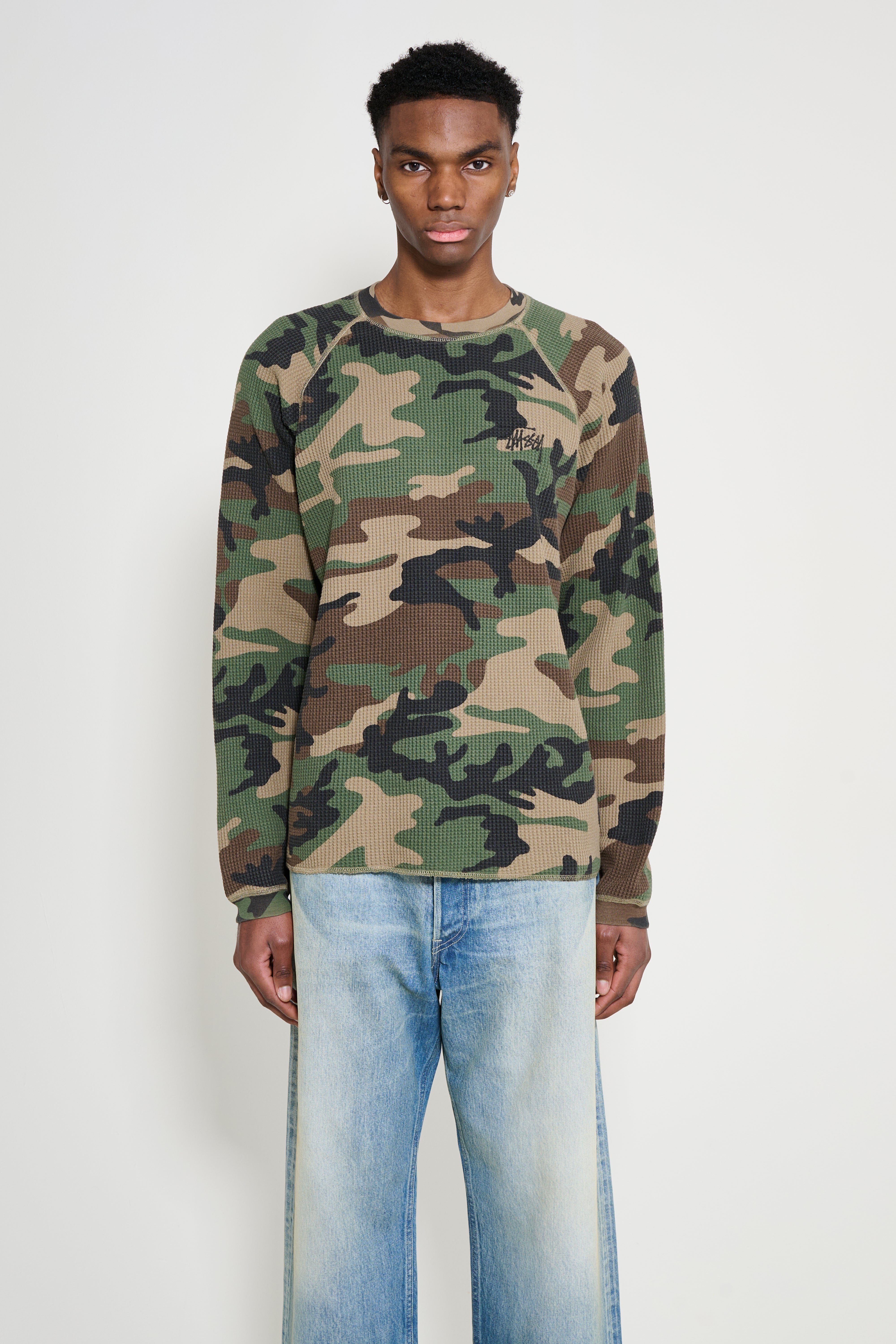 Stüssy Raglan Thermal Basics Stock LS Tee Woodland Camo