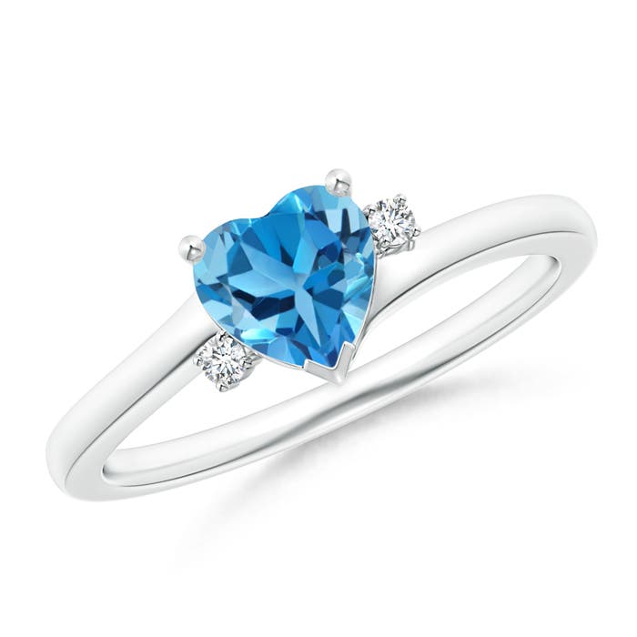 Angara 0.92 Carat Solitaire Heart Swiss Blue Topaz Bypass Ring with Diamonds in Platinum