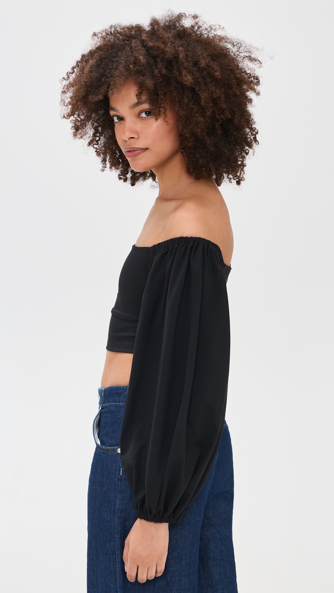 Off Shoulder Puff Top Black