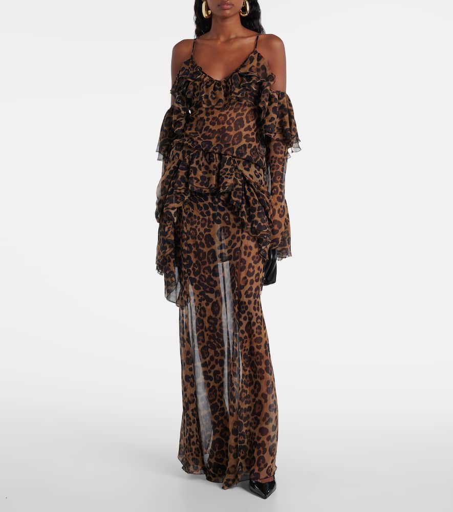 Leopard-print draped silk top
