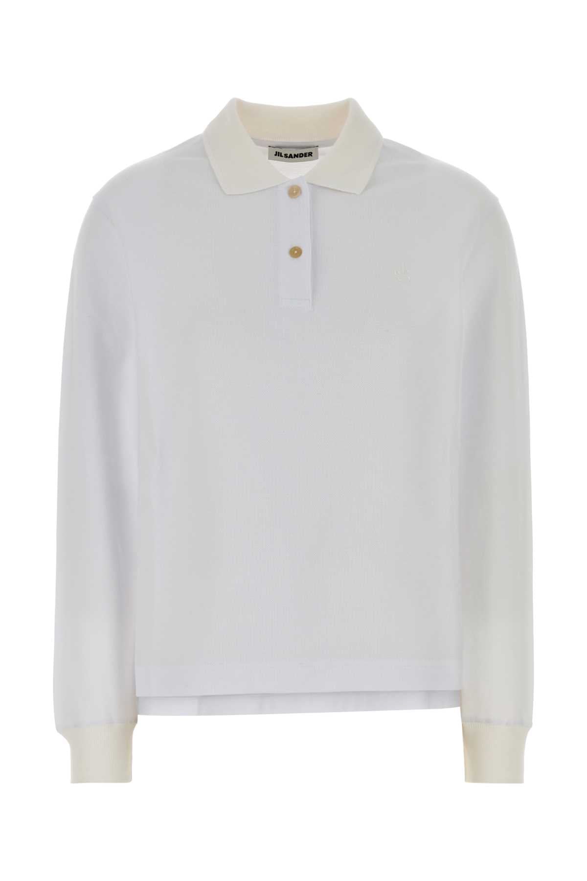 Long-Sleeve Piquet Polo Shirt — White