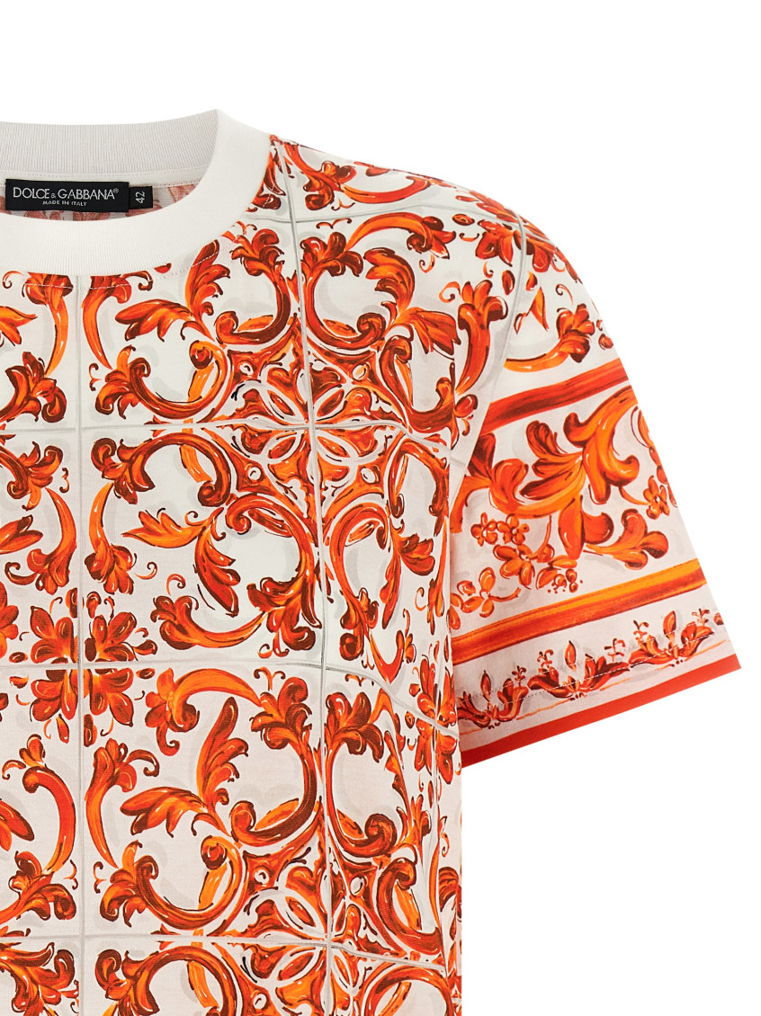 Orange Printed Crew Neck T-Shirt