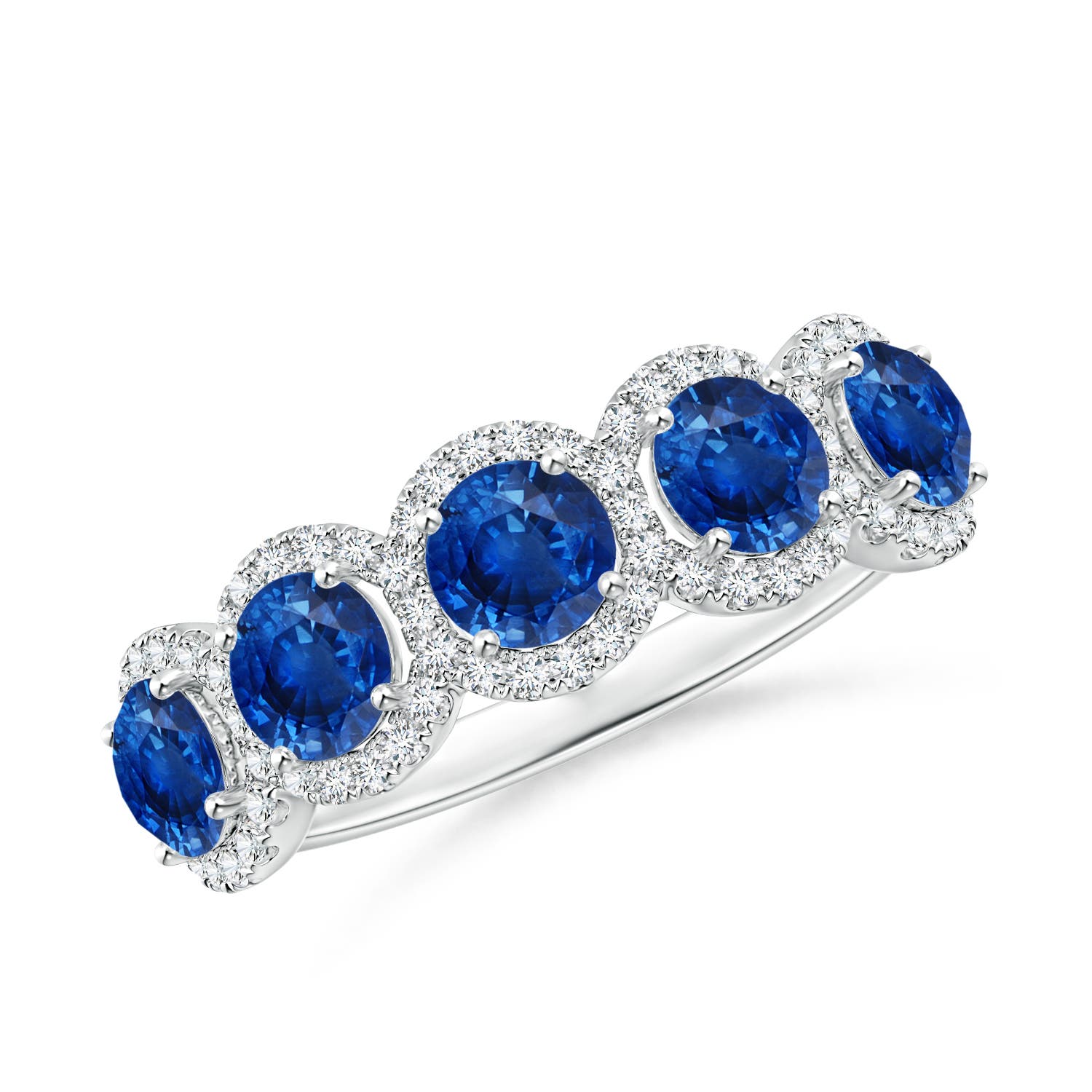 Angara 1.65 Carats Half Eternity Five-Stone Sapphire Halo Ring in 18K White Gold