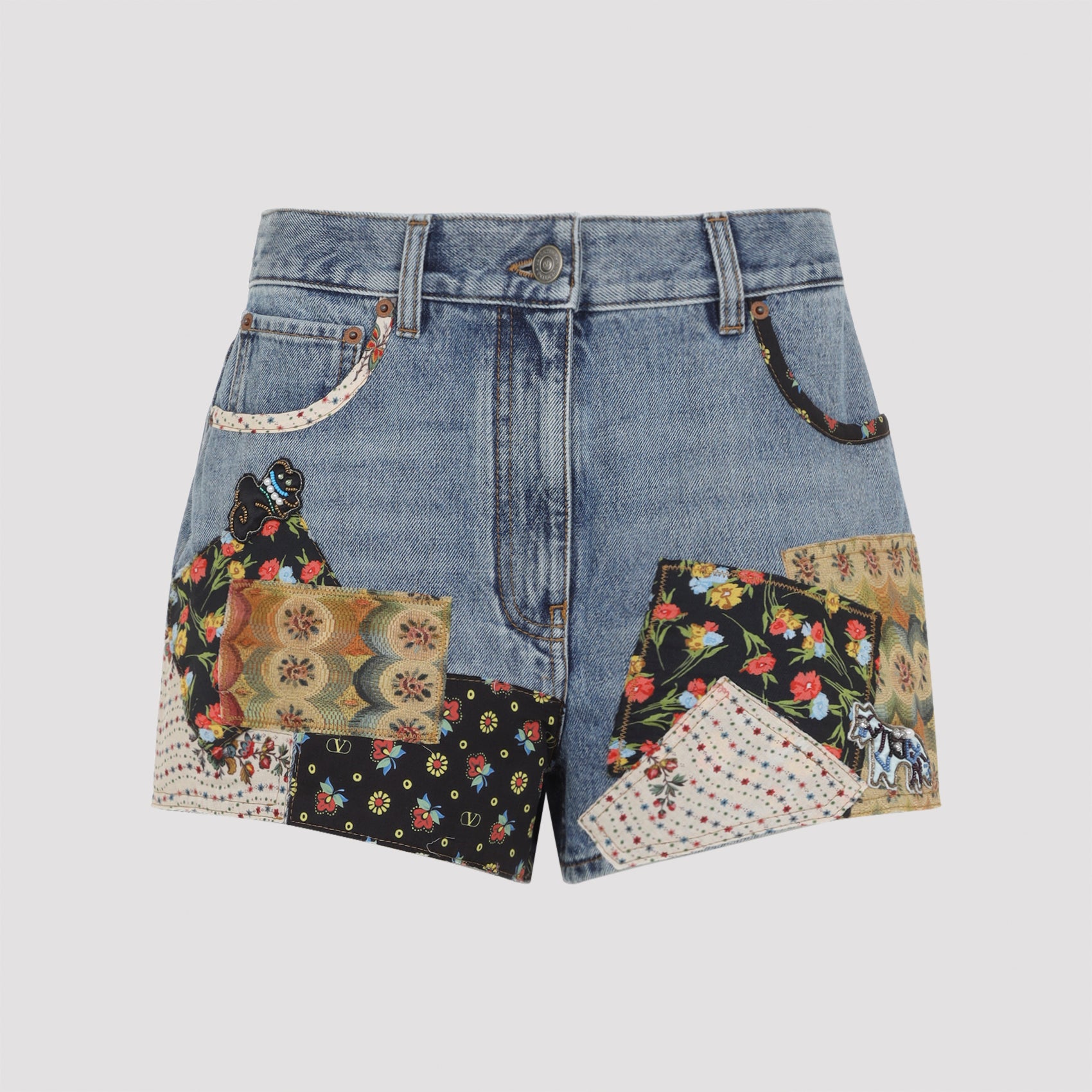 Mini Denim Animal Embroidery Shorts