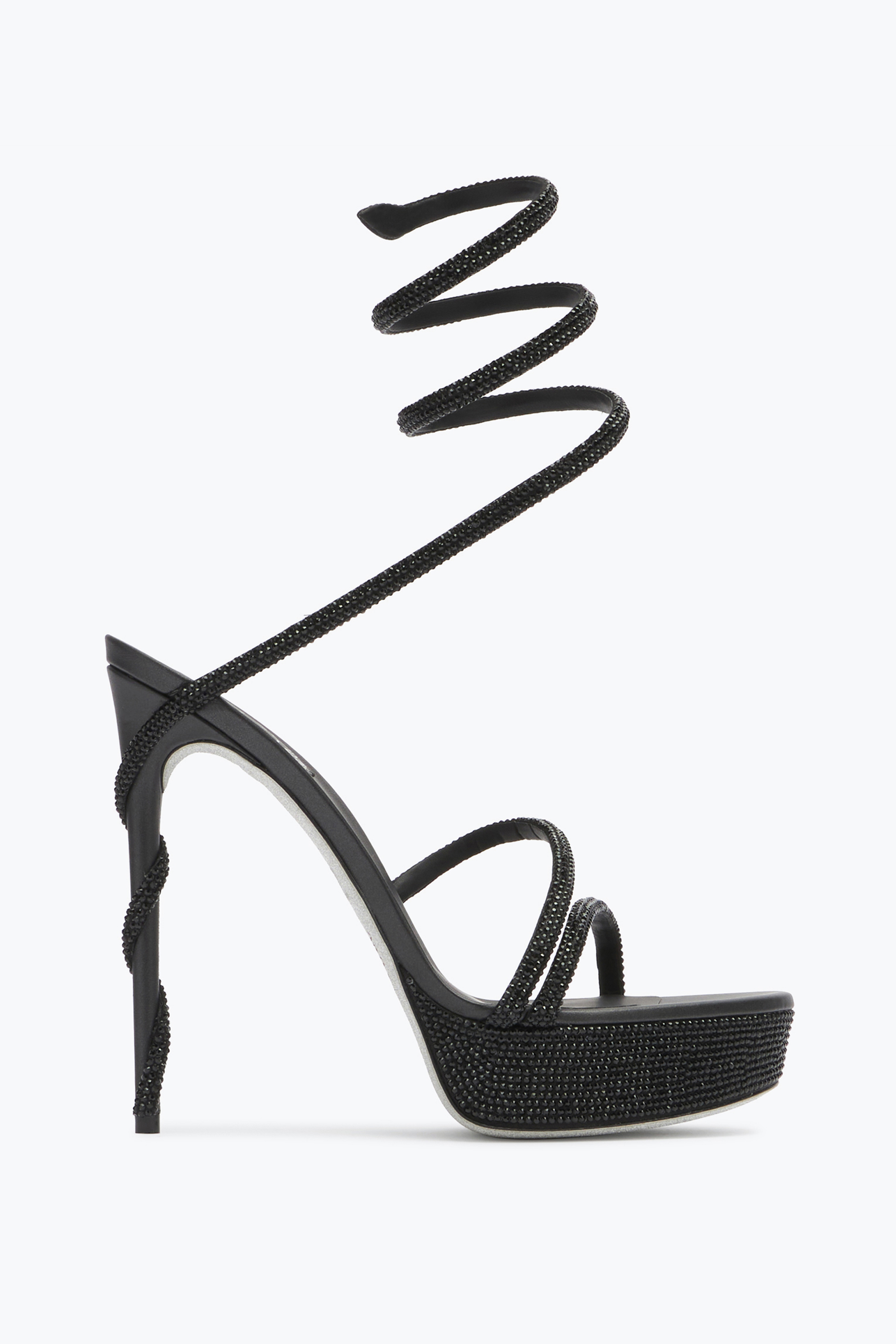 MARGOT CRYSTAL BLACK PLATFORM SANDAL 130