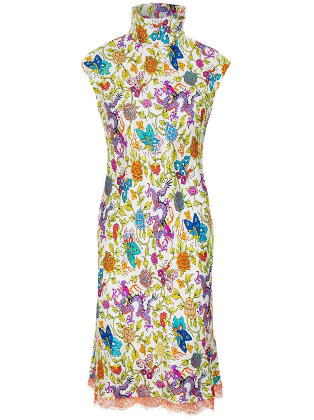 Silk floral-print dress - White
