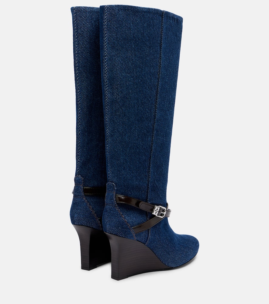 Kat denim knee-high wedge boots