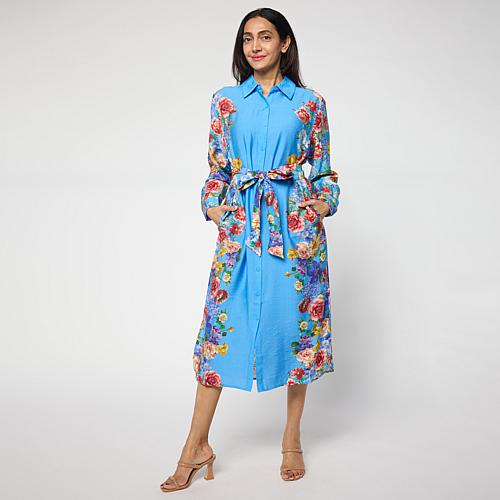 Black Label Printed Woven Shirt Dress - Blue