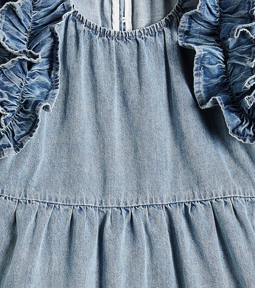 Petite Amalie Ruffled embroidered chambray dress