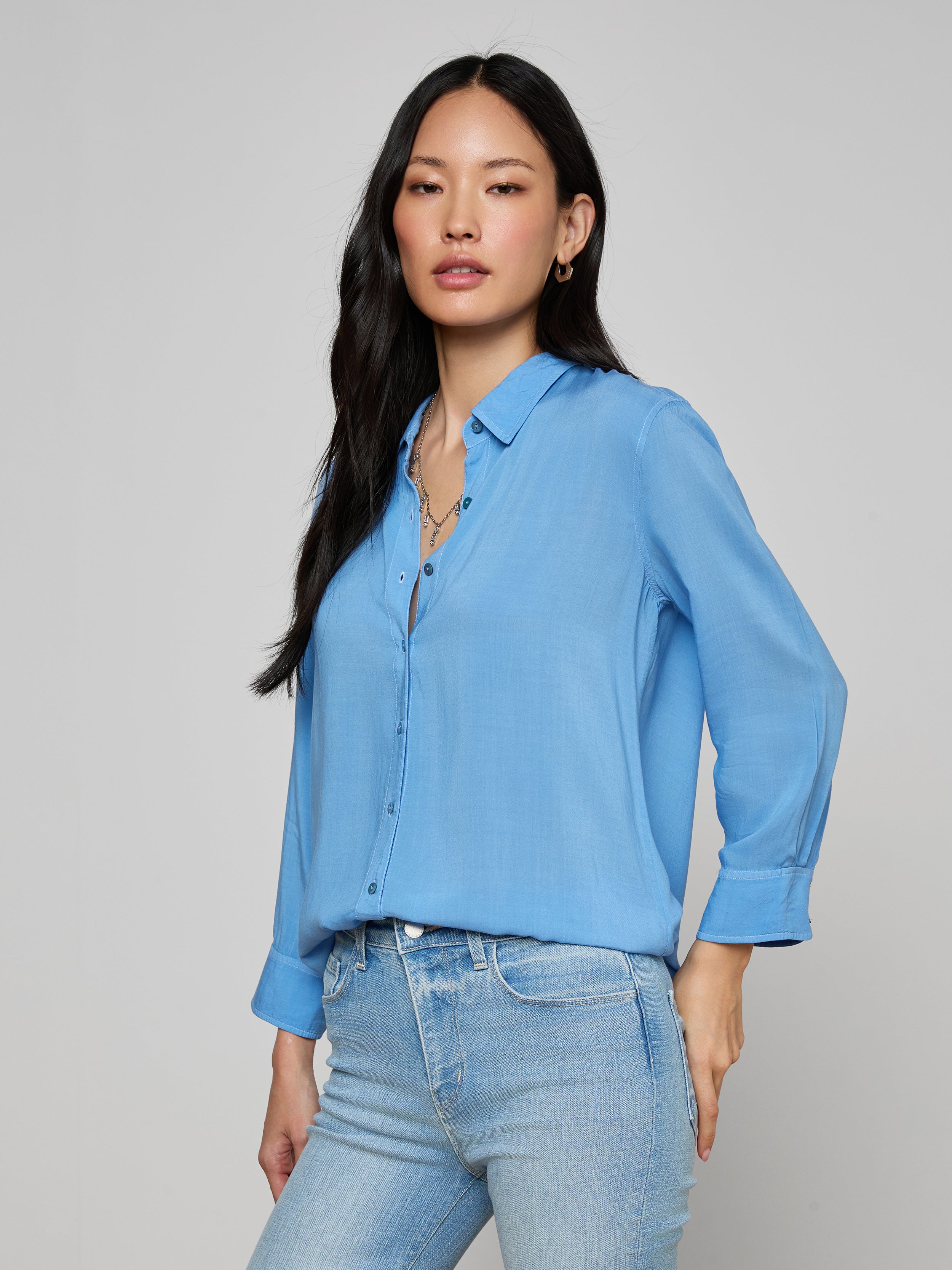 Marlene Blouse Top In Allure Blue/white Contrast