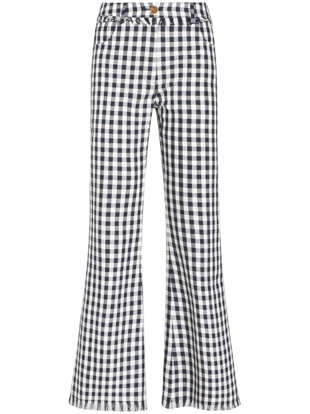 Gingham-check flared trousers - Blue
