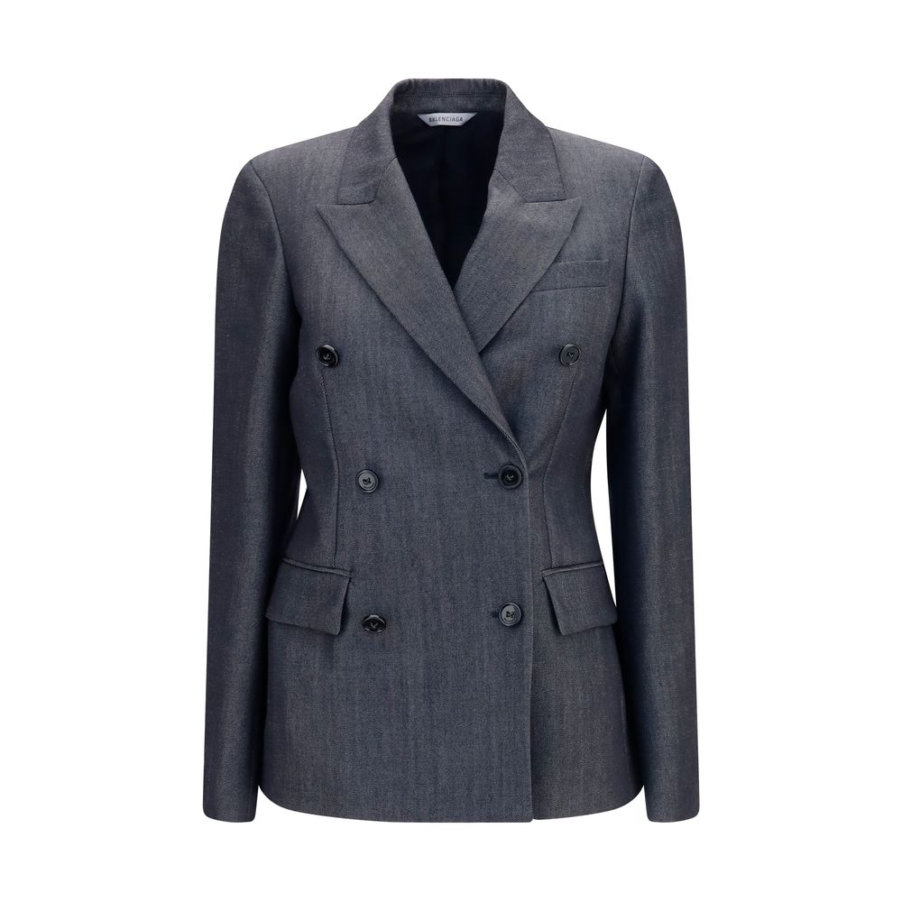 Double-Breasted Merino Wool Blazer — Gray