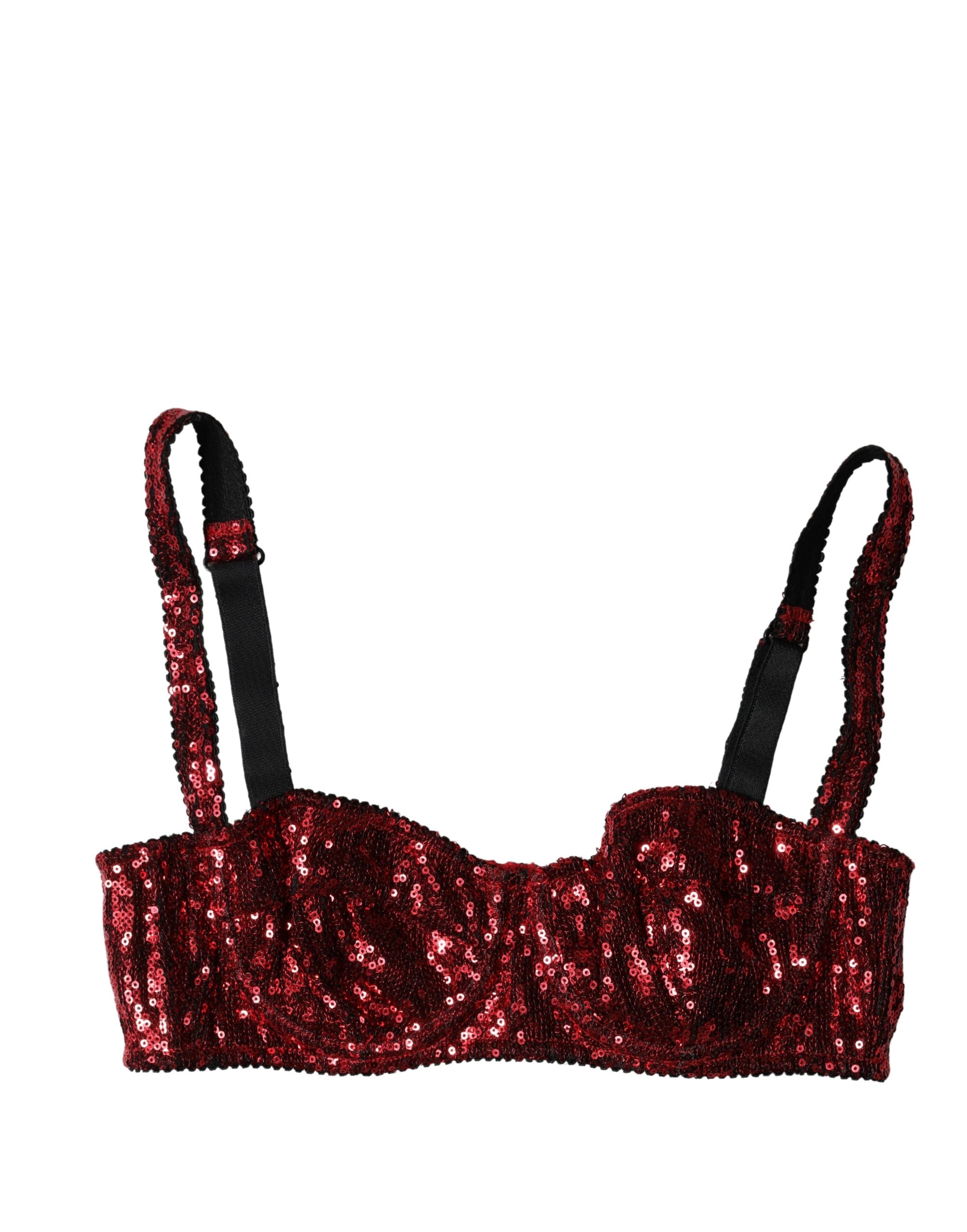 Sequined Nylon Balconette Bra — Red