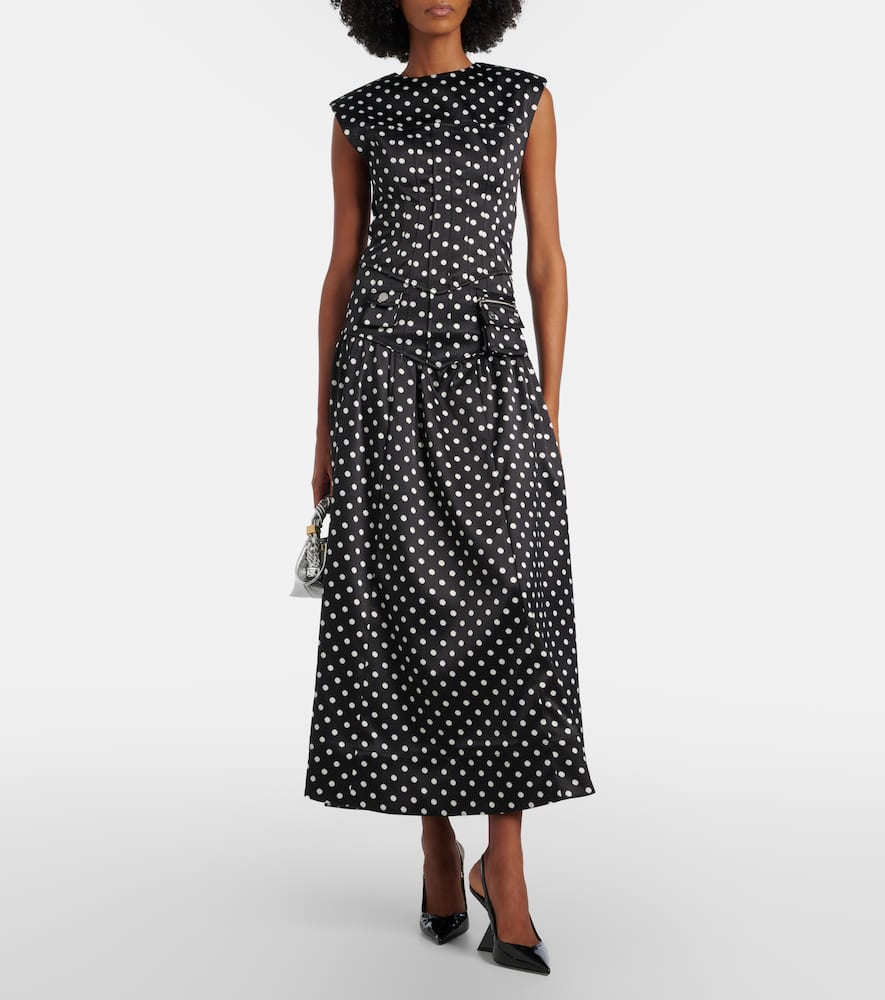 Polka-dot satin maxi skirt