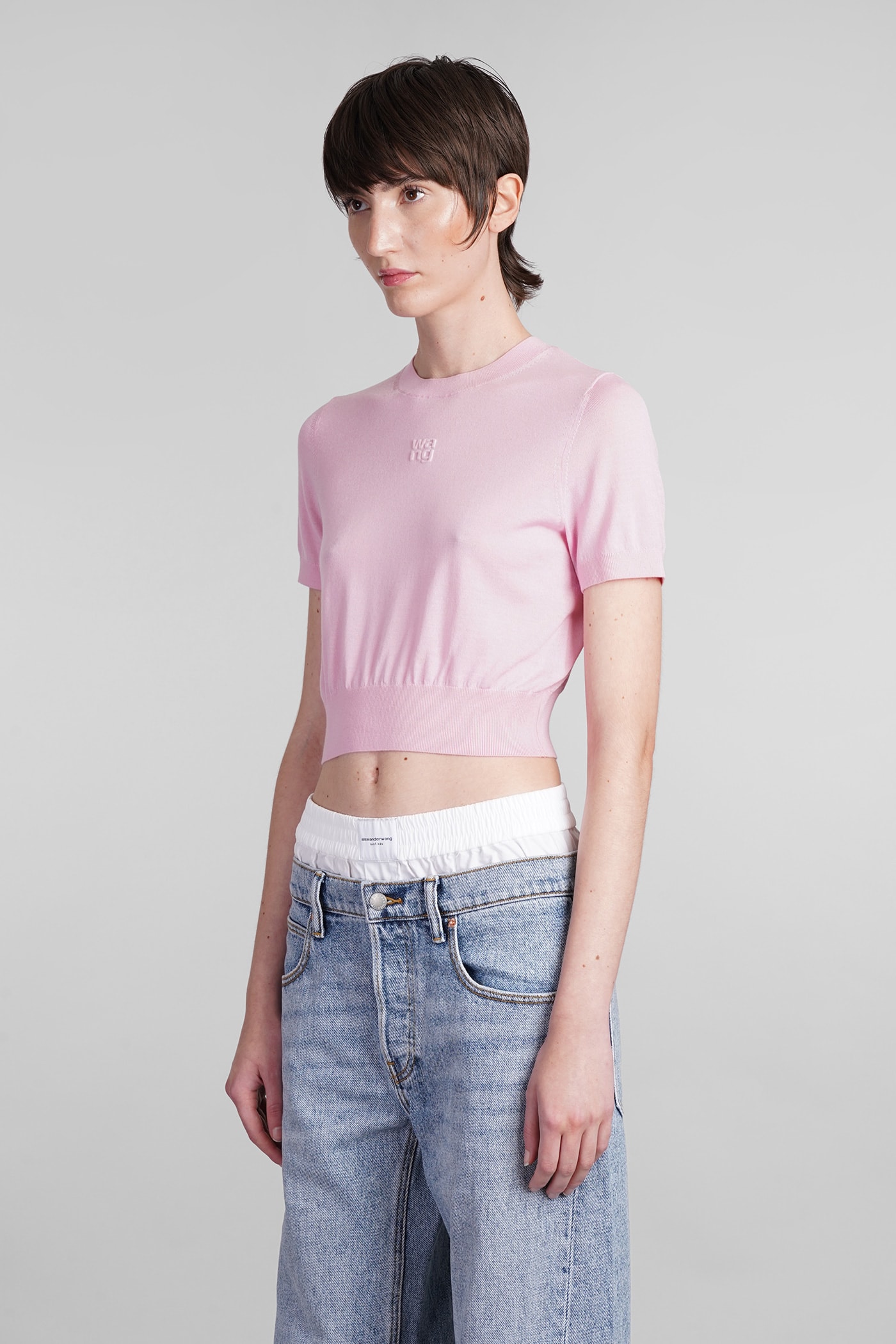 Logo-embossed knitted T-shirt - Pink