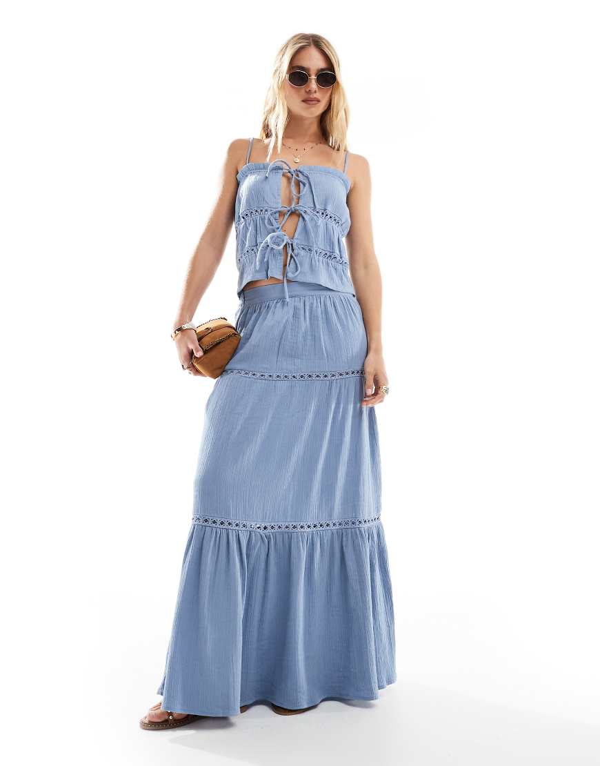 Esmée Exclusive tiered maxi beach skirt in blue