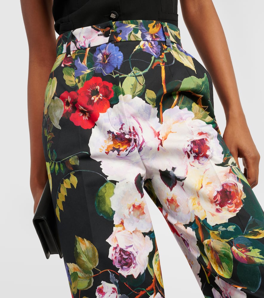 Floral cotton-blend wide-leg pants