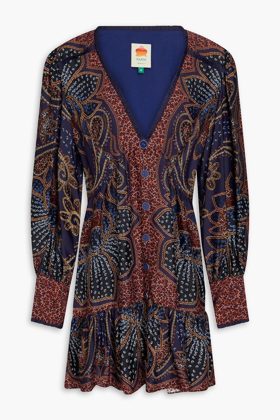 Ruffled printed satin mini dress - Blue - XXS
