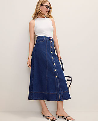 Ann Taylor Buttoned Denim Midi Skirt