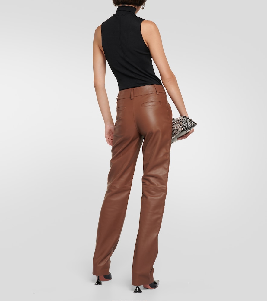 High-rise straight leather pants
