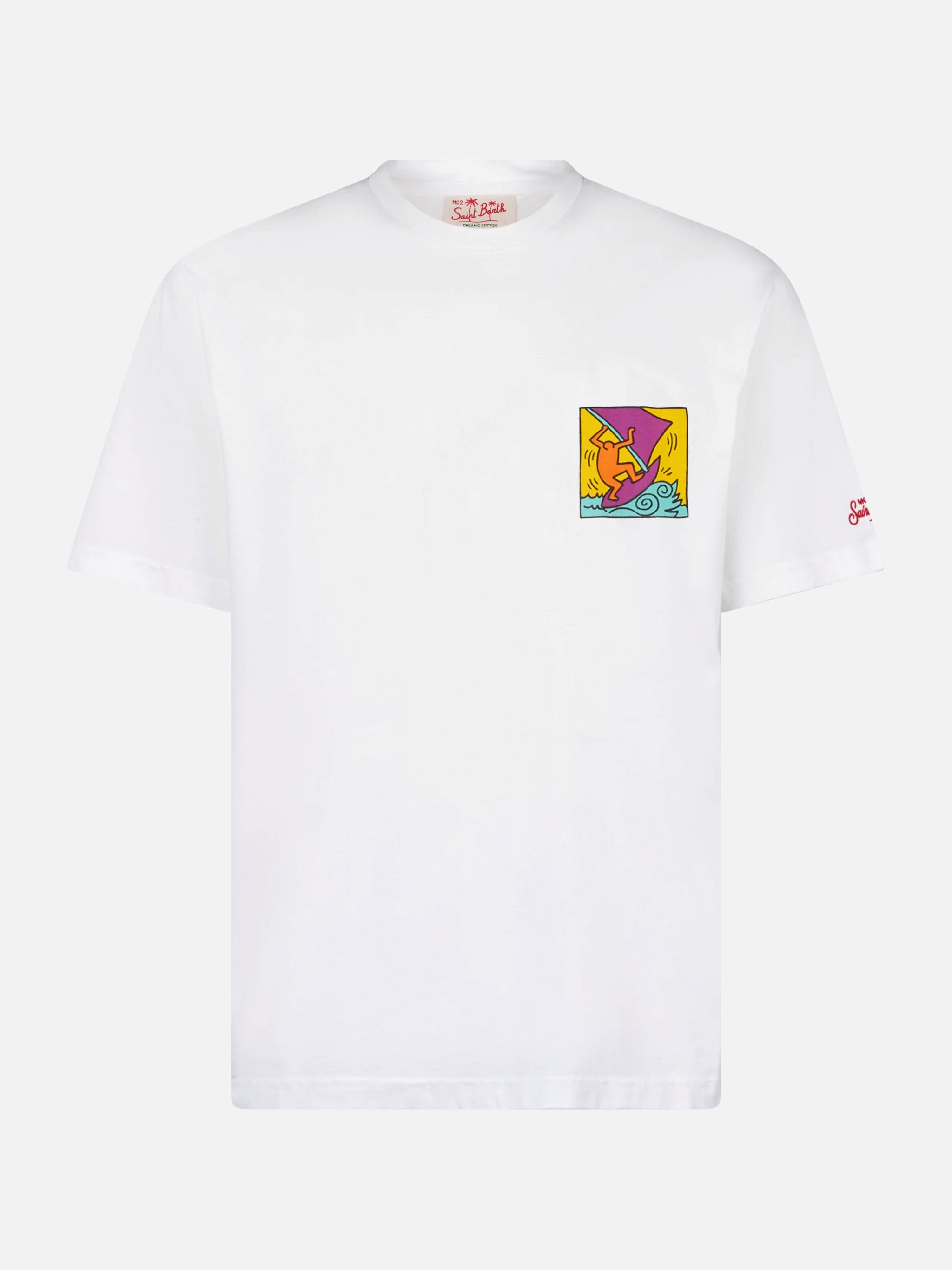 Man Cotton T-Shirt With Keith Haring Design Front And Back Print Special Edition White - Men