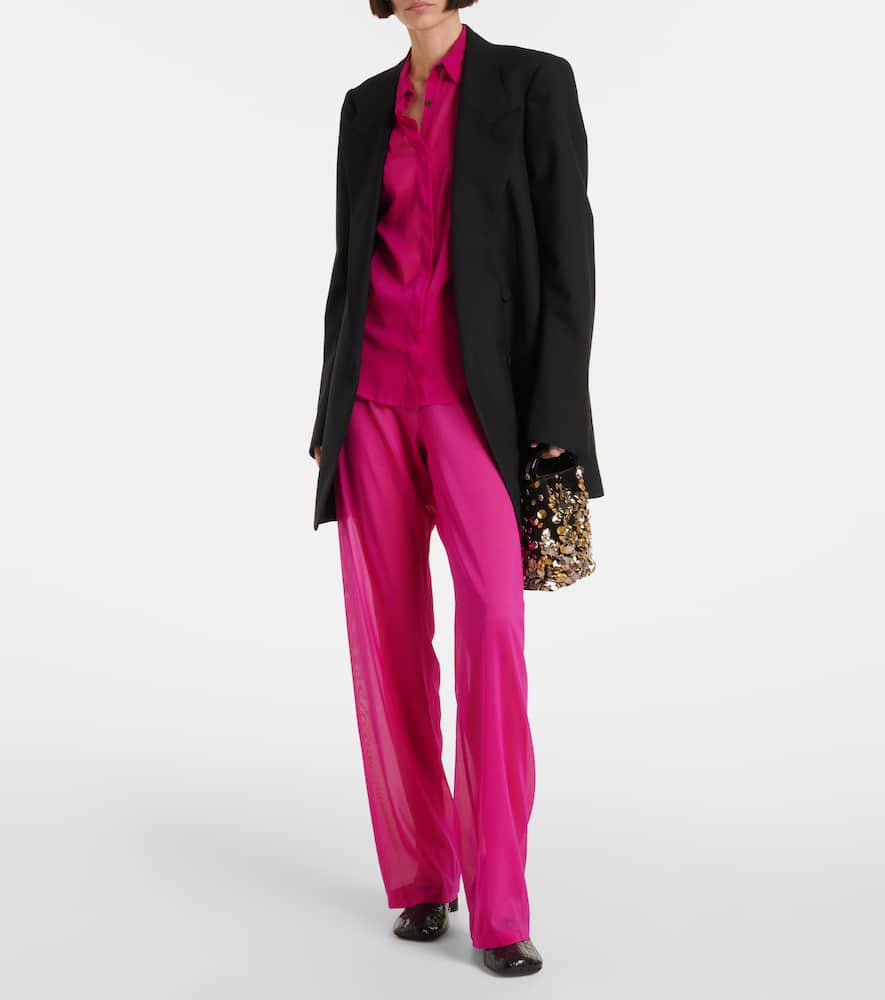 High-rise silk-blend wide-leg pants