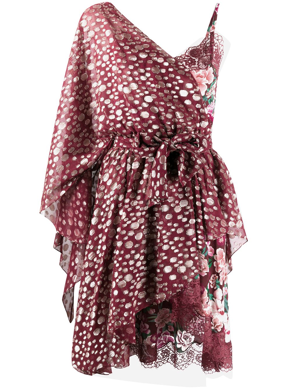 One shoulder metallic-embellished dress - Red