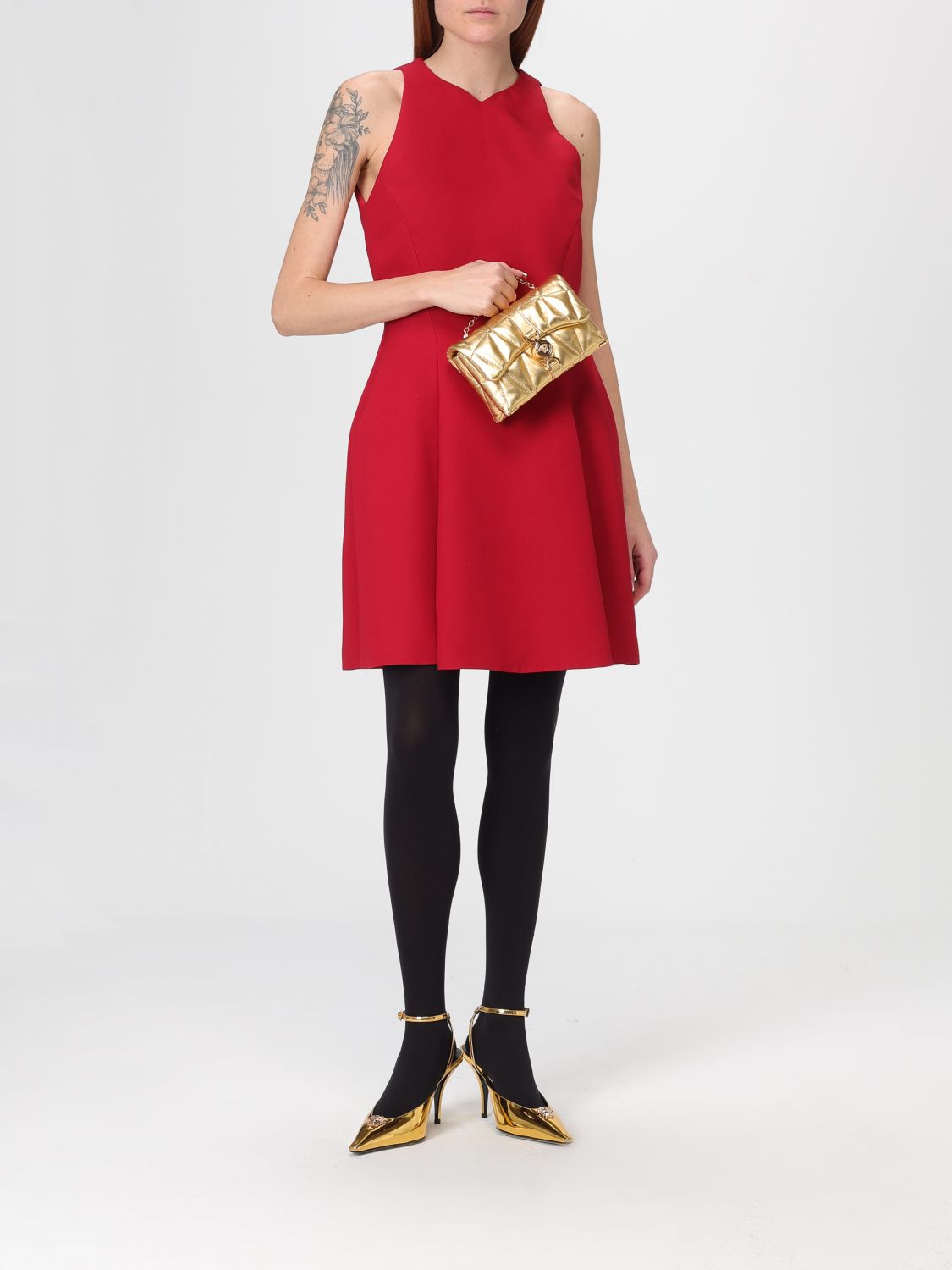 Halter-neck A-line dress - Red