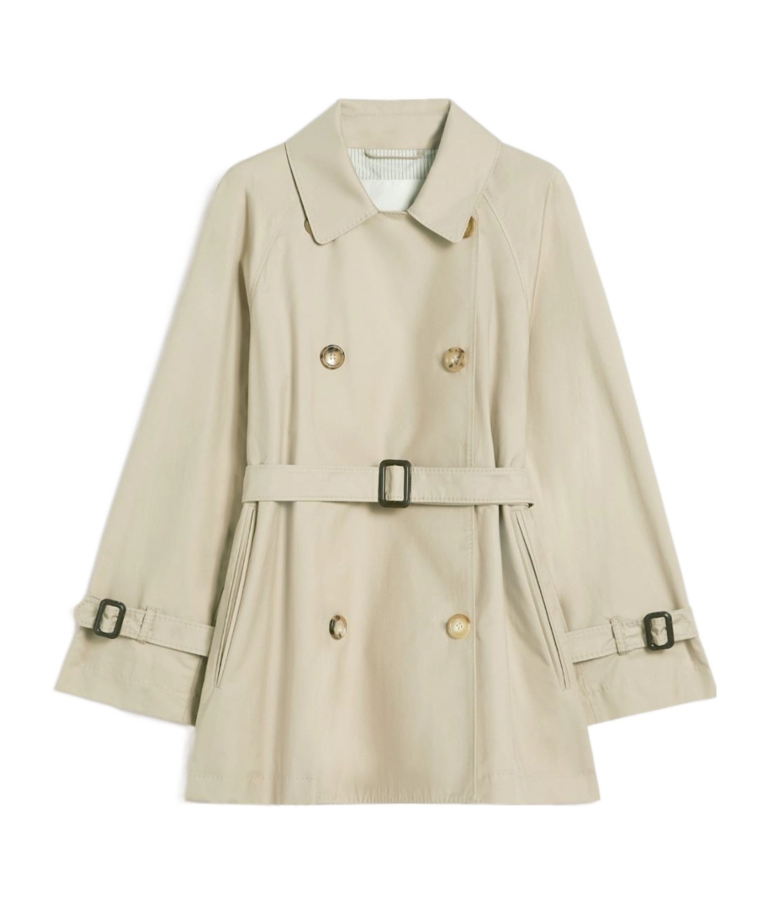 Cropped water-repellent twill trench coat - Sand