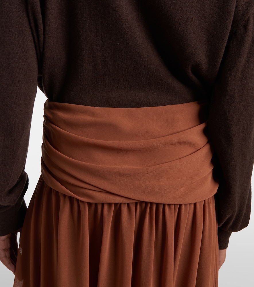 Draped asymmetric maxi skirt