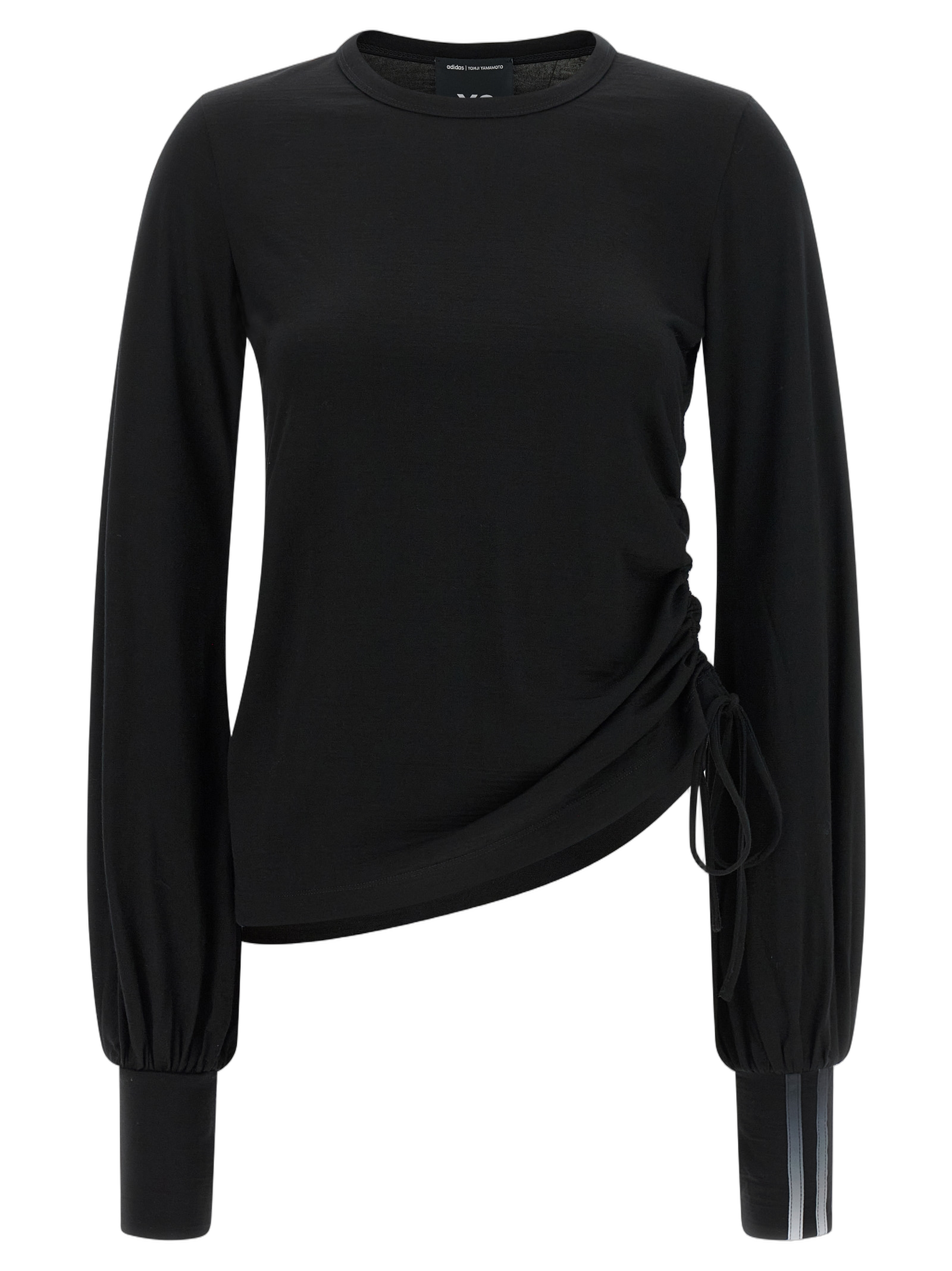 Merino Wool with Side Drawstring Long-Sleeve T-Shirt — Black
