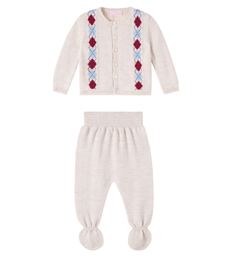 Baby argyle virgin wool cardigan and pants set