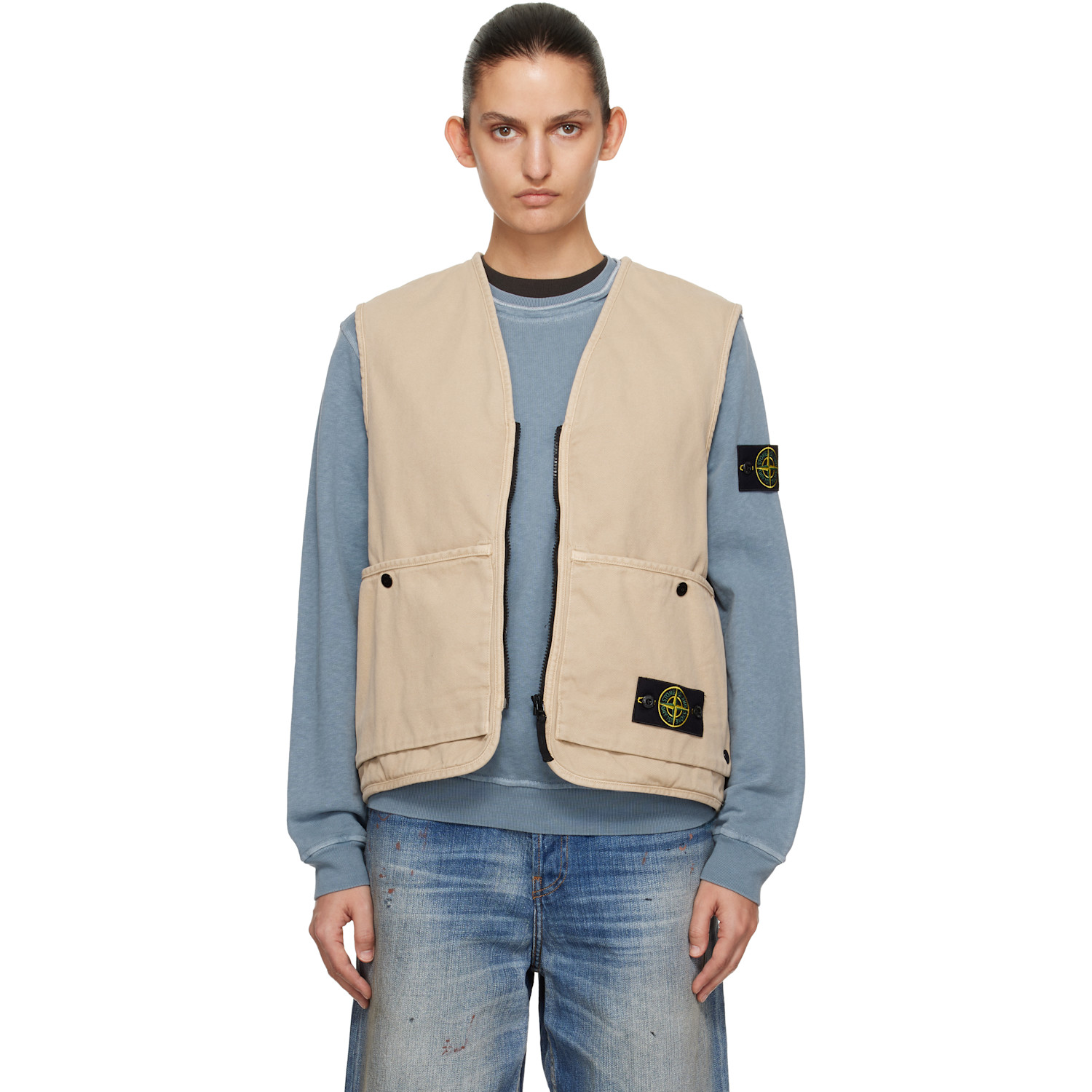 Beige 6100007 Organic Panama Cotton 'Old' Effect Vest